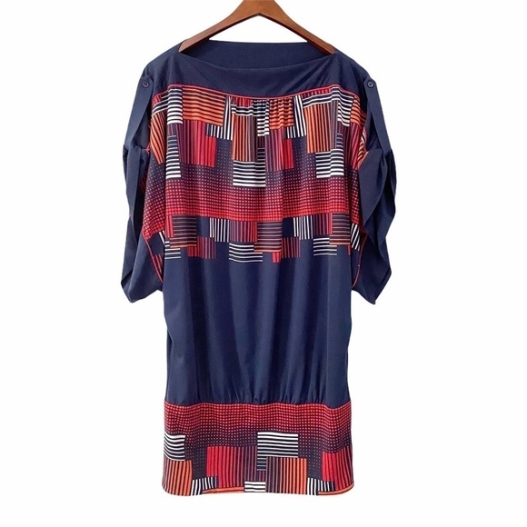 BCBGMaxAzria Geometric Print Shift Dress Women’s Size Small Jersey Knit Stretch - Picture 1 of 9